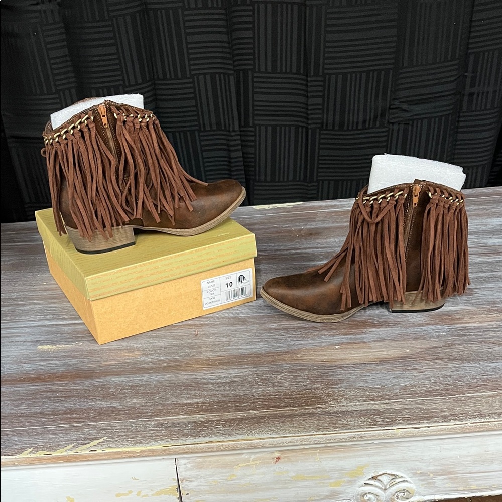 Very G Brown Fringe Ankle Booties